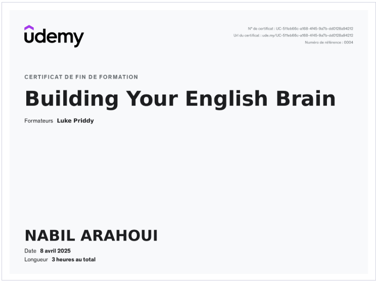 Certificat English Brain