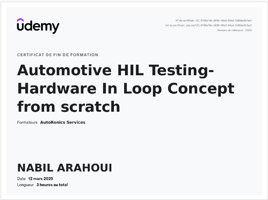 Certificat HIL